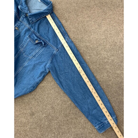 Womens Denim Jacket Size 4XL Boyfriend Trench Long Trucker Oversized Button-Up - Picture 7 of 9